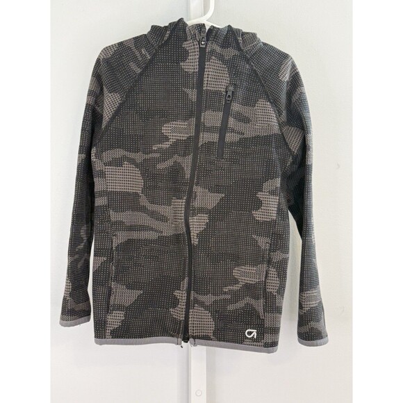 GapFit Kids Hoodie Small 6-7 Gray Camo Zip Up Jacket Activewear Cotton Blend - Picture 1 of 6